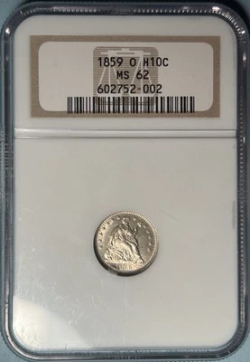 Media moneda de diez centavos 1859-O H10C NGC MS62 losa antigua - semi llave de Nueva Orleans; 560.000 acuñada Foto 1 de 4