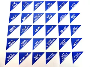 Property Sales Labels Blue Small Triangles Estate & Letting Agents Stickers - Picture 1 of 31