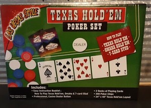Texas Hold'em Poker Set Las Vegas Style: cards, chips, mat, How to Play JJT, Inc