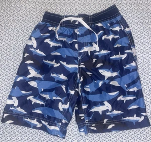 Hannah Andersson Boys Swim Trunks Size 6-7 (120cm) Blue Shark Pattern w/Lining - Picture 1 of 8