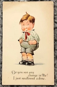 Old Postcard Antique Unposted Comical Comic Boy Cartoon 1918 Just Swallowed Dime - Picture 1 of 2