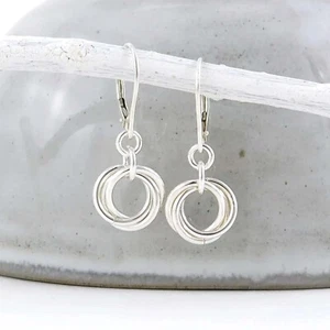 Simple 925 Sterling Silver Lever Back Earrings Minimalist Love Knot Dangle Gift - Picture 1 of 8