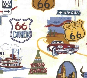 Route 66 road map retro 12 inches piece Alexander Henry fabric - Picture 1 of 1