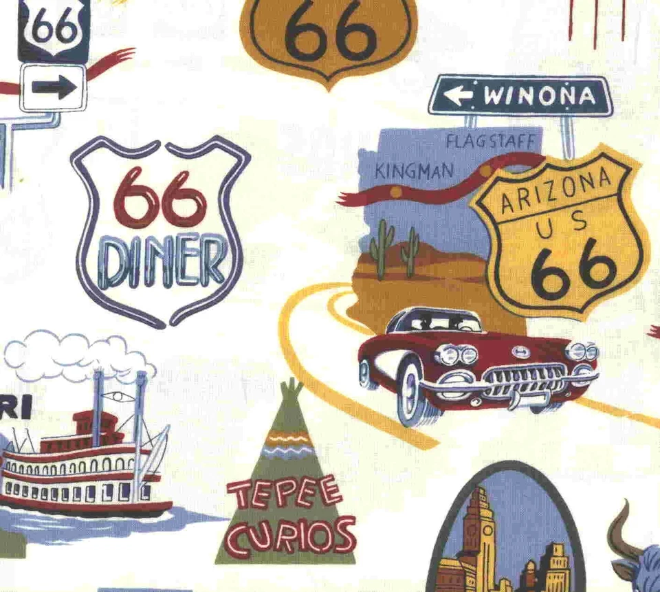 Route 66 road map retro 12 inches piece Alexander Henry fabric - Image 1 of 1