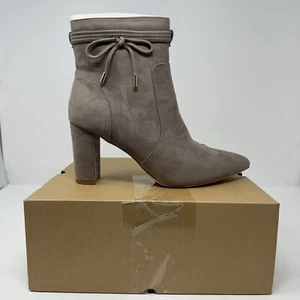 Coutgo Womens Pointed Toe Ankle Boot Blocked Mid Heal Bow Side Zip Faux Suede 10 - Picture 1 of 10