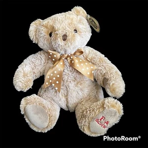 FAO SCHWARZ 9" Tan Stuffed Bear Plushie Polka Dot Bow Soft Animal Kids Gift NWT - Picture 1 of 7