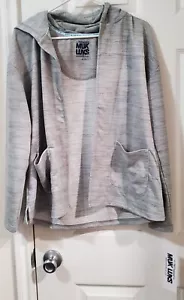 *NEW womens Muk Luks light Gray cardigan lightweight jacket w large Hood size M - Picture 1 of 22