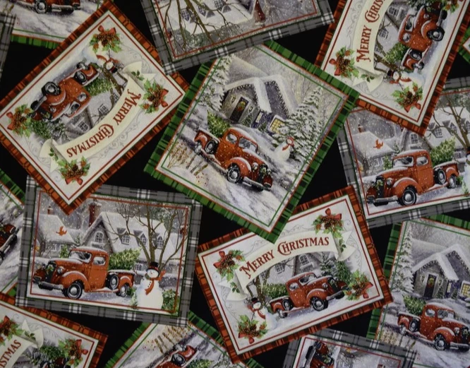 Tela de algodón acolchada de 3 yardas - Telas QT Invierno Saludos Navidad Parche Negro Foto 1 de 1