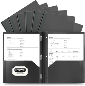 Dunwell Plastic Pocket Folders with Prongs - (12 Pack, Black), 2 Pocket 3 Prong - Picture 1 of 12