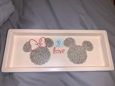 Mickey & Minnie Mouse Heads Love Hearts Bamboo Serving Small Platter Tray - Imagem 1 de 4