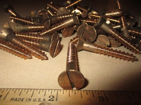 20 SCARCE NOS BIG 2" X 19/64" THICK SHANK BRONZE SLOTTED FLAT HEAD WOOD SCREWS Cover
