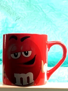 LARGE 4" RED M&M COLLECTIBLE CERAMIC COFFEE MUG DOUBLE SIDED CUP DATED 2016 - Picture 1 of 12