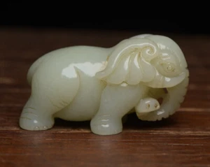 Certified Natural Hetian Jade Hand-carved Exquisite Elephant Statue 5797 - Picture 1 of 9