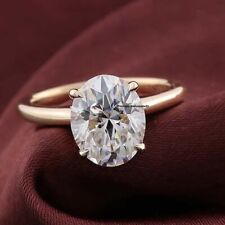 Moissanite Solitaire Engagement Ring 2.50 TCW Oval Cut In 14k Yellow Gold Plated