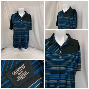 Ogio Golf Shirt XL Blue Black Stripe 100% Poly Polo Short Sleeve YGI P2-43 - Picture 1 of 10