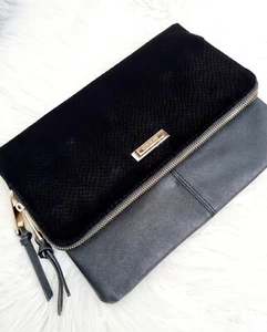 River Island Black Velvet Envelope Clutch Bag - Picture 1 of 8