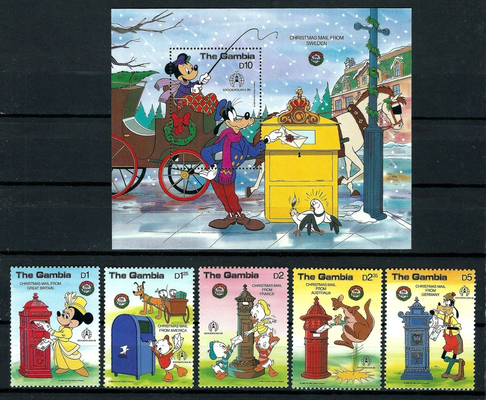 GAMBIA, SCOTT # 644-649, COMPLETE MNH SET - DISNEY 1986 CHRISTMAS STOCKHOLMIA - Image 1 of 1