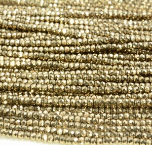 3x2MM Light 18k Gold Hematite Micro Faceted Rondelle 15.5 inch (80007526-A263) - Picture 1 of 4