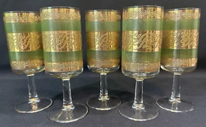 Juego de 5 copas de vino vintage Culver Starlyte oro 22kt y verde años 60’s - Imagen 1 de 23