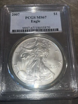 2007 1oz Silver Eagle PCGS MS 67 - Image 1 of 2
