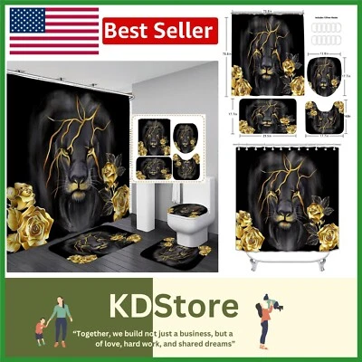 Deluxe Gold Rose and Lion Bathroom Set: Includes Shower Curtain & Rugs - Image 1 of 4