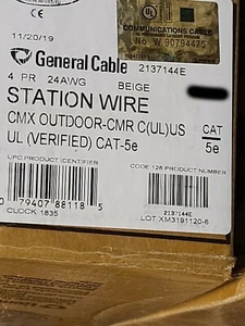 General Cable 2137144E GenSPEED 5000 24/4P UTP Cat5e Network CMX/CMR Beige/100ft - Picture 1 of 8