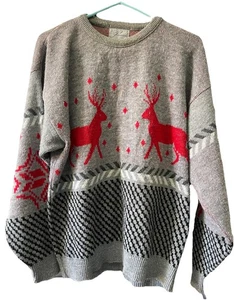 Suéter vintage 1998 Pinnacle EE. UU. Para hombres Grande Tejido Rojo Reno Nordic Ski Lodge - Imagen 1 de 11