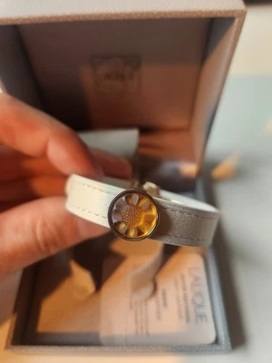 Lalique Amber Sunflower Charm and Leather Bracelet with Stainless Steel - Image 1 of 4