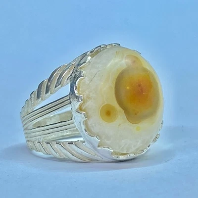 Anillo de plata esterlina 925 para hombre natural ojo de sultán Yemen ágata aqeeq عقيق سلطاني Foto 1 de 4