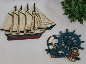 2 VTG Syroco Burwood Nautical Ship Sailing Wall Art MCM Home Interiors *READ - Picture 1 of 17