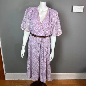 Vestido Halston III talla 14 floral envolvente de encaje púrpura real vintage años 70 - Imagen 1 de 16