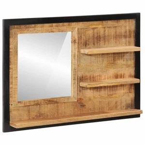 Wall-Mounted Mirror with Shelves, 80x8x55 cm, Glass & Solid Mango Wood - Picture 1 of 5