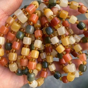 1X Natural Naranja-Rojo Jade Forma Antigua Cuentas Cuerda Brazalete Brazalete Accesorio - Imagen 1 de 1