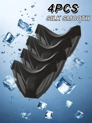 4pcs New in Men's Breathable Triangle Underwear Solid Color Ice Silk Briefs - Image 1 of 4