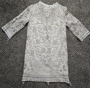 Vintage 60s 70s Crochet Lace Mini Dress XS XXS Daisy Floral Ivory Mod Dolly - Picture 1 of 17