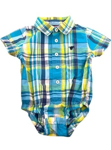 Wrangler Baby Boys 3-6 Months Button Up One Piece Body Suit Blue & Yellow Plaid - Picture 1 of 5
