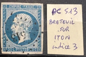 🦬 Timbre classique N°14A - 20 c bleu Empire - Los. PC N°513 Breteuil sur Iton🦬 - Picture 1 of 1