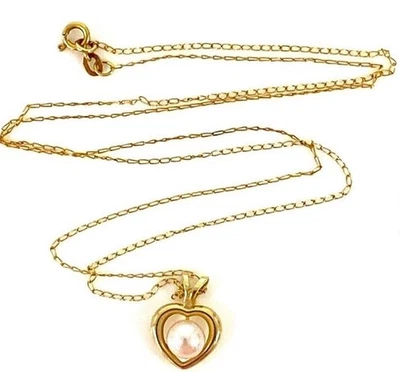 Collar Colgante Corazón Madreperla Oro 14K 17"-18" Ajustable Foto 1 de 4