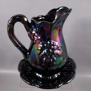 Vintage REDWARE Carnival Amethyst Iridescent Grapes PITCHER BOWL SET - Picture 1 of 10