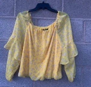 Banana Republic Bluse geblümt gelb kurz ** Rüschen 3/4 Arm Größe M Neu mit Etikett - Bild 1 von 9