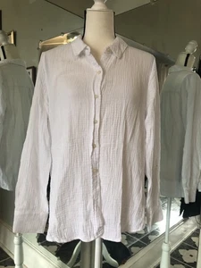 BP. Women Crinkle White Long Sleeve Knit Button-Down Shirt Lg Button Down Back - Picture 1 of 9