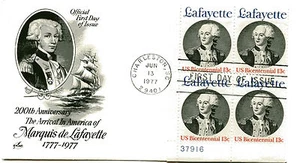 1716 Lafayette ArtCraft plate block FDC - Picture 1 of 1