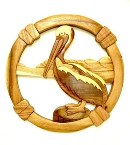 Pelican Bird Sea Seashore Beach Intarsia Wood Wall Art Home Decor New - Picture 1 of 1
