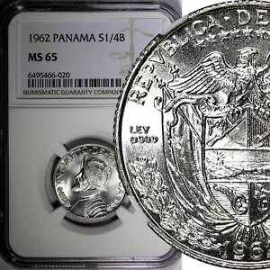 Panama Vasco Núñez de Balboa Silver 1962 1/4 Balboa NGC MS65 KM#11.2 (20) - Picture 1 of 4
