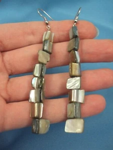 dainty skinny light gray blue abalone sea shell triangle chip dangle earrings - Picture 1 of 2