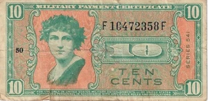 1958-1961   10 CENTS MILITARY PAYMENT CERTIFICATE  SERIES 541 Circulated - Picture 1 of 2