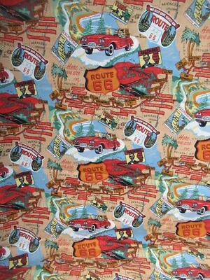 ROUTE 66 COLLAGE  USA ROAD  MAP  COTTON FABRIC VERY COLORFUL   SZ 1 1/2 YDSX41" - Image 1 of 4
