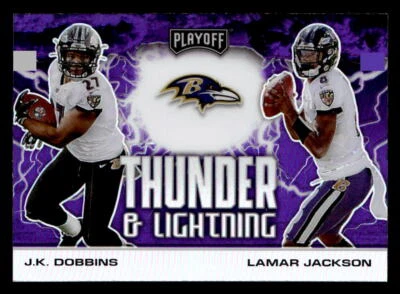 Dobbins / Lamar Jackson 2020 Playoff Thunder & Lightning Purple  Card #TL-1 - Image 1 of 2