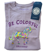 Life Is Good SS Shirt Crusher Tee BE COLORFUL UNICORN Flower Chest35in Girls XL
