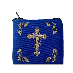 Bolsa de tela de tapiz para tu rosario de joyería religiosa - con cruz - azul - Imagen 1 de 5